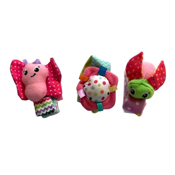 Lot of 3 Infantino Baby Wrist Rattles Plush Bee Butterfly Flower Pink Floral - Picture 1 of 6